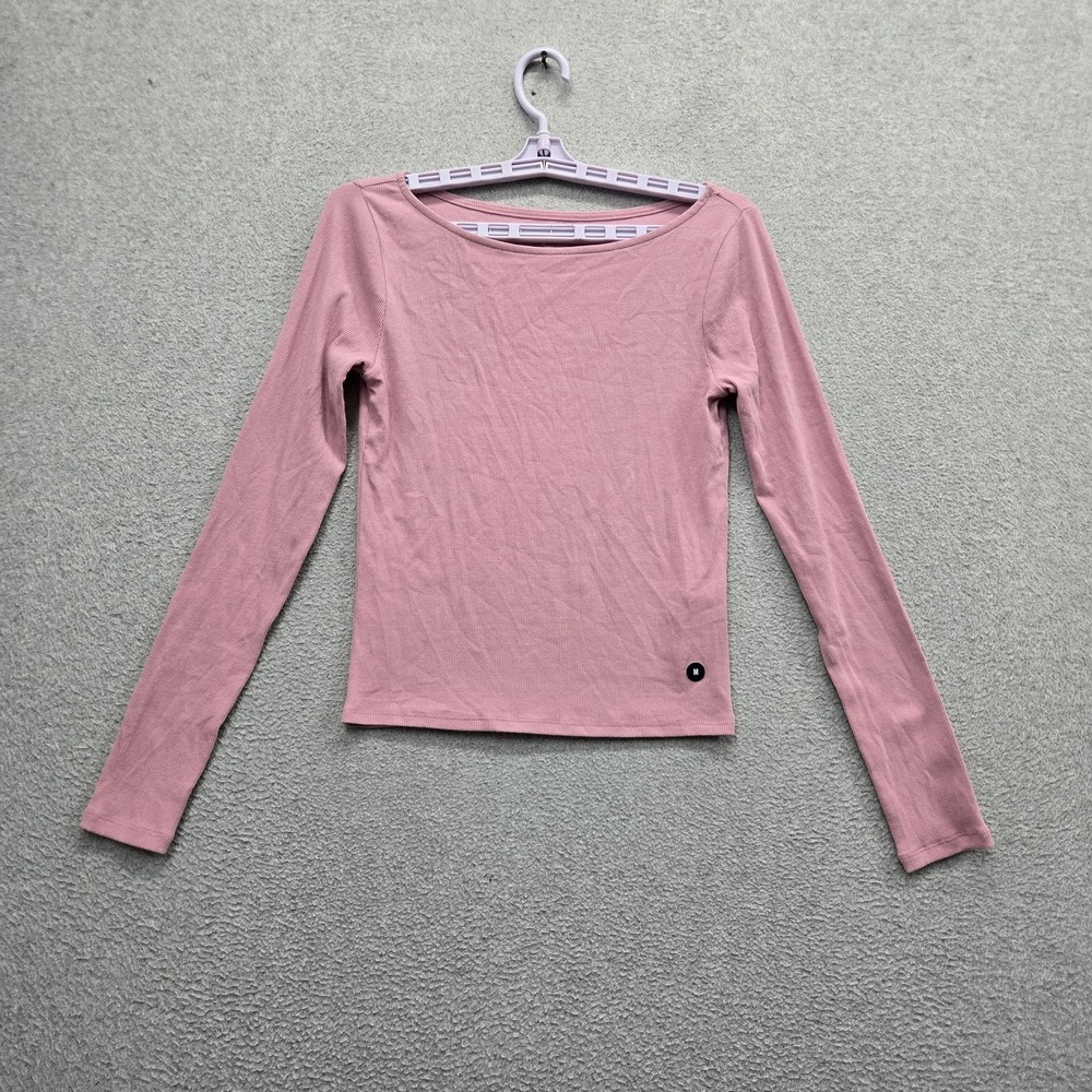 Hollister Women Shirt M Pink Babydoll Long Sleeve Stretch Rib Knit